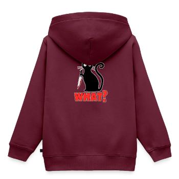 What? Katze Messer Pyscho Haustier Freaky Geschenk - Kinder Premium Organic Hoodie - Burgunderrot - Hinten - AI Model Kid Female (0cm)