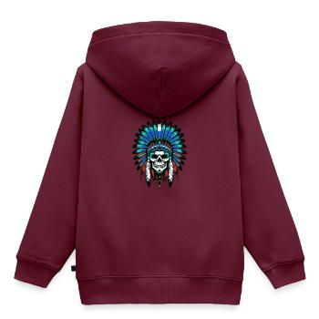 Apache Indianer Häuptling Totenkopf - Kinder Premium Organic Hoodie - Burgunderrot - Hinten - AI Model Kid Female (0cm)