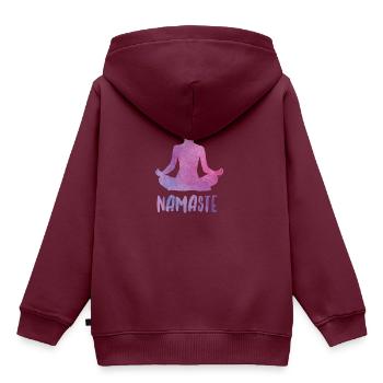 Yoga Silhouette mit Namaste Schriftzug - Kinder Premium Organic Hoodie - Burgunderrot - Hinten - AI Model Kid Female (0cm)