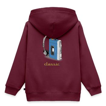 CLASSIC-WALKMAN im Retrodesign, blau - Kinder Premium Organic Hoodie - Burgunderrot - Hinten - AI Model Kid Female (0cm)