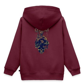 Ein unheimlich Grim mit Schädel Skelett Design - Kinder Premium Organic Hoodie - Burgunderrot - Hinten - AI Model Kid Female (0cm)