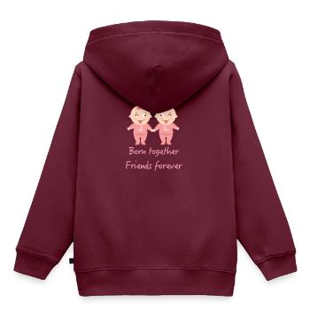 Zwillinge, twin sisters, Zwillingsschwestern - Kinder Premium Organic Hoodie - Burgunderrot - Hinten - AI Model Kid Female (0cm)