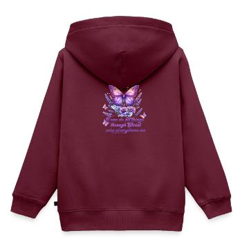 Alles durch Christus Phil 4,13 Schmetterling - Kinder Premium Organic Hoodie - Burgunderrot - Hinten - AI Model Kid Female (0cm)