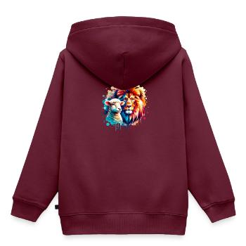 Löwe und Lamm Christliche Kleidung - Kinder Premium Organic Hoodie - Burgunderrot - Hinten - AI Model Kid Female (0cm)