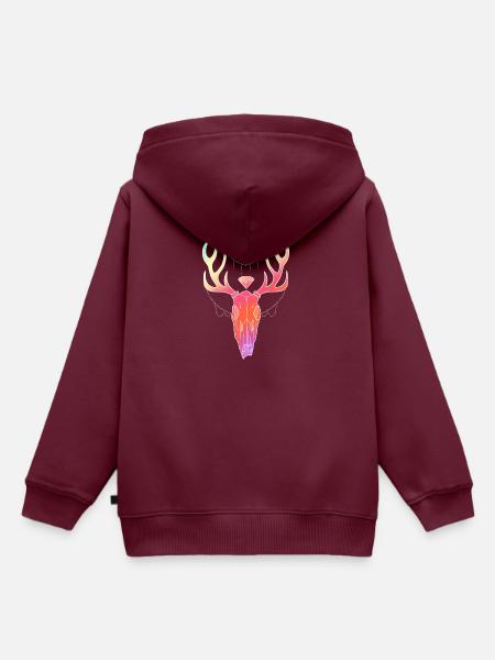 Hirschgeweih Schädel Lineart-Design - Kinder Premium Organic Hoodie - Burgunderrot