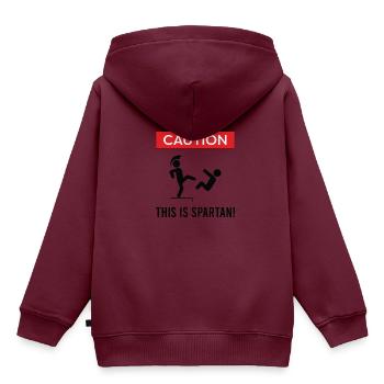 Spartans "Caution This is Spartan" - Kinder Premium Organic Hoodie - Burgunderrot - Hinten - AI Model Kid Female (0cm)