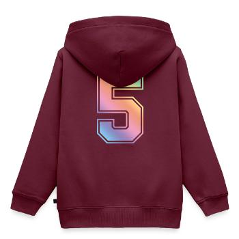 5 Zahl Bunt - Kinder Premium Organic Hoodie - Burgunderrot - Hinten - AI Model Kid Female (0cm)