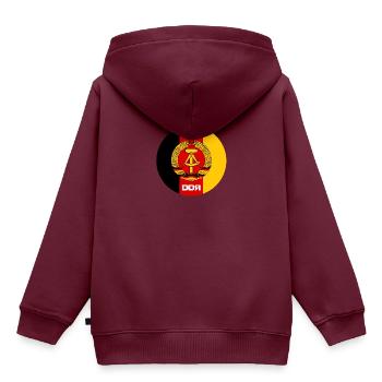 DDR - Kinder Premium Organic Hoodie - Burgunderrot - Hinten - AI Model Kid Female (0cm)