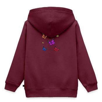 Mehrfarbiges Monarchfalter-Set - Kinder Premium Organic Hoodie - Burgunderrot - Hinten - AI Model Kid Female (0cm)