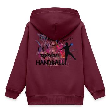 Echte Mädchen spielen Handball - Kinder Premium Organic Hoodie - Burgunderrot - Hinten - AI Model Kid Female (0cm)
