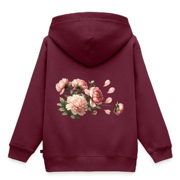 Romantische rosa Pfingstrosen - Kinder Premium Organic Hoodie - Burgunderrot - Hinten - AI Model Kid Female (0cm)