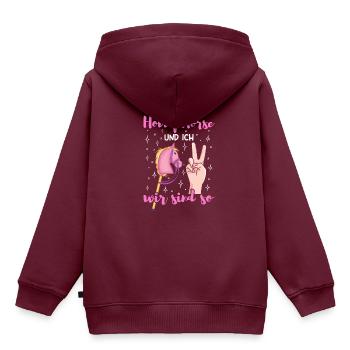 Mein Hobby Horse und ich Hobby Horse - Kinder Premium Organic Hoodie - Burgunderrot - Hinten - AI Model Kid Female (0cm)