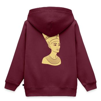 Nefertiti – Königin von Ägypten. Auch Golddruck! - Kinder Premium Organic Hoodie - Burgunderrot - Hinten - AI Model Kid Female (0cm)