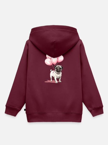 Mops und Luftballons - Kinder Premium Organic Hoodie - Burgunderrot