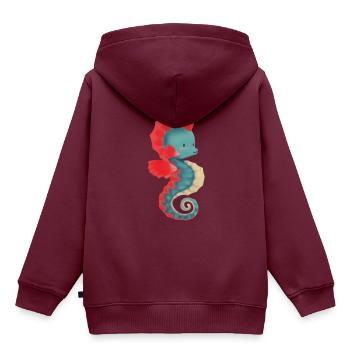 Seepferdchen Illustration - Kinder Premium Organic Hoodie - Burgunderrot - Hinten - AI Model Kid Female (0cm)