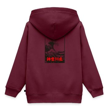Die große Welle aus Kanagawa Retro Poster - Kinder Premium Organic Hoodie - Burgunderrot - Hinten - AI Model Kid Female (0cm)