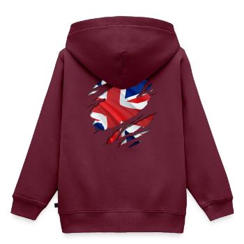 Den Union Jack unter dem Shirt! - Kinder Premium Organic Hoodie - Burgunderrot - Hinten - AI Model Kid Female (0cm)