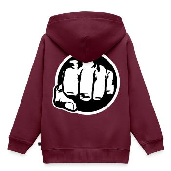 Faust Schwarz und Weiß - Kinder Premium Organic Hoodie - Burgunderrot - Hinten - AI Model Kid Female (0cm)