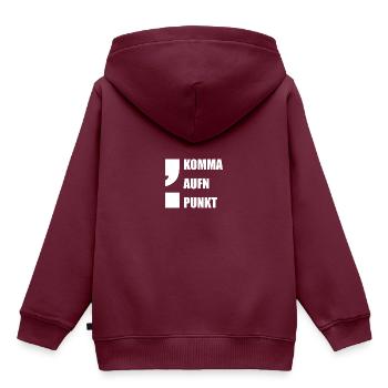 KOMMA AUFN PUNKT/ Lustig Geschenk Motto Idee - Kinder Premium Organic Hoodie - Burgunderrot - Hinten - AI Model Kid Female (0cm)