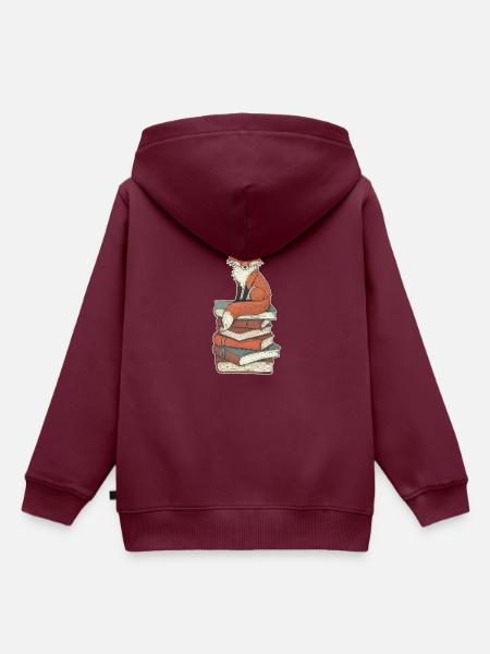 Fuchs auf Bücherstapel - Kinder Premium Organic Hoodie - Burgunderrot