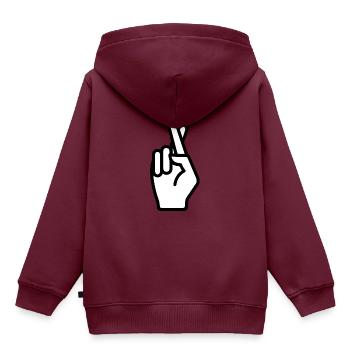 Handzeichen Gekreuzte Finger Geste - Kinder Premium Organic Hoodie - Burgunderrot - Hinten - AI Model Kid Female (0cm)