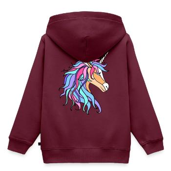 buntes Einhorn - Kinder Premium Organic Hoodie - Burgunderrot - Hinten - AI Model Kid Female (0cm)