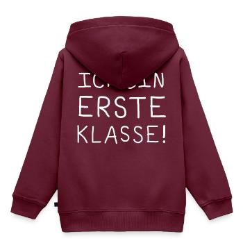 ICH BIN ERSTE KLASSE ! Einschulung Erstklässler - Kinder Premium Organic Hoodie - Burgunderrot - Hinten - AI Model Kid Female (0cm)