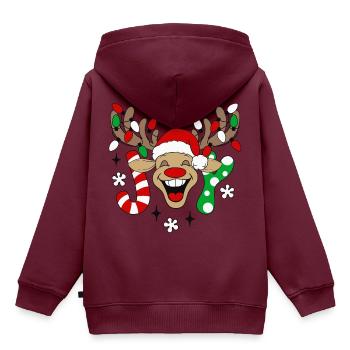 Rentier Rudolph Weihnachten Ugly Christmas Sweater - Kinder Premium Organic Hoodie - Burgunderrot - Hinten - AI Model Kid Female (0cm)