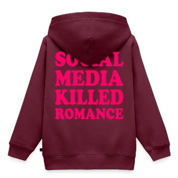 social media killed romance - Kinder Premium Organic Hoodie - Burgunderrot - Hinten - AI Model Kid Female (0cm)