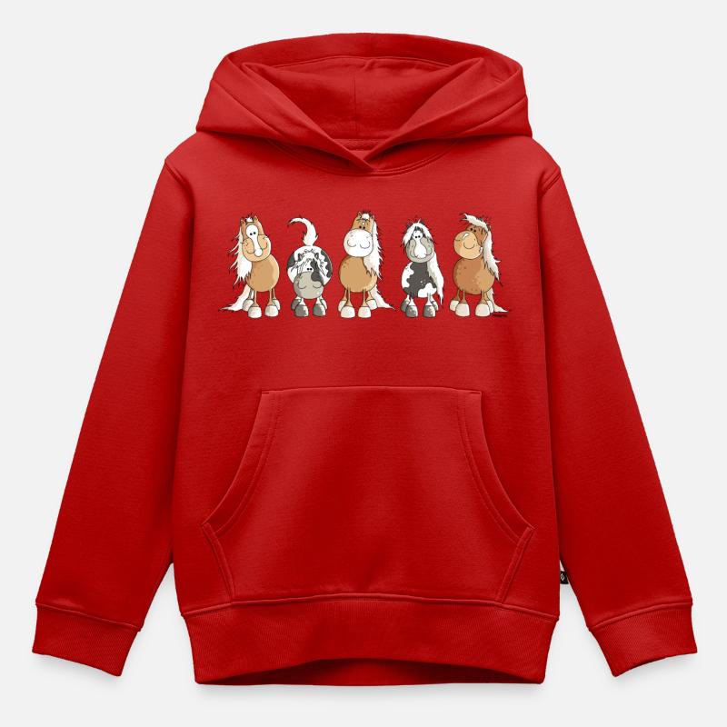 Funny Horses - Cheval - Chevaux - Sweat Premium à capuche enfant bio - rouge