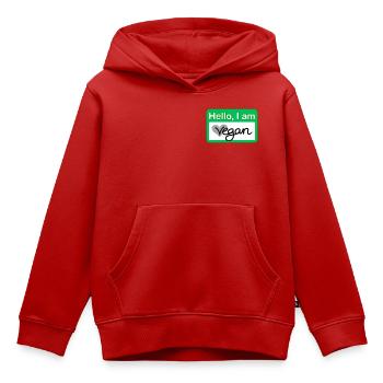 Hello, I am vegan Namensschild - Kinder Premium Organic Hoodie - Rot - Vorne - AI Model Kid Female (0cm)