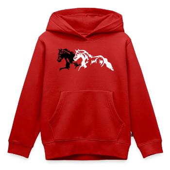 Chevaux étalon - jument - poulain - Sweat Premium à capuche enfant bio - rouge - Devant - AI Model Kid Female (0cm)