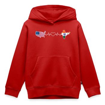 Le battement de cœur des États-Unis et de l’Inde - Sweat Premium à capuche enfant bio - rouge - Devant - AI Model Kid Female (0cm)