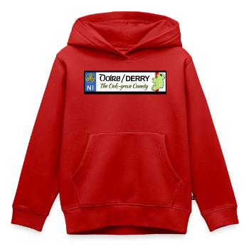 Derry Oak Leaf County Heritage Banner - Kinder Premium Organic Hoodie - Rot - Vorne - AI Model Kid Female (0cm)
