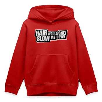 Hair would only slow me down Bald Spruch Logo Text - Kinder Premium Organic Hoodie - Rot - Vorne - AI Model Kid Female (0cm)