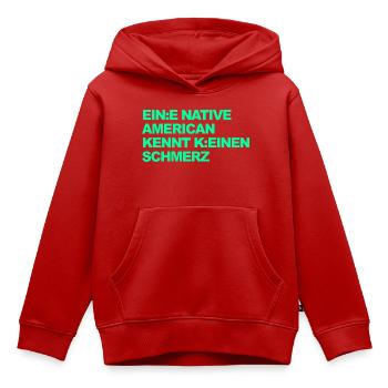 SATIRE WOKE : Un Indien ne connaît pas la douleur - Sweat Premium à capuche enfant bio - rouge - Devant - AI Model Kid Female (0cm)