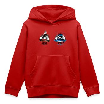 AM Coffee PM Gaming - Kids Premium Organic Hoodie - red - Front - AI Model Kid Female (0cm)