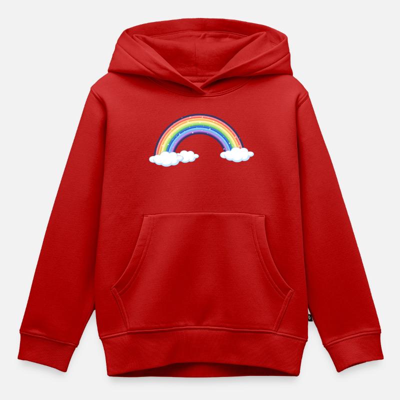 Arc-en-ciel vibrant sur les nuages - Sweat Premium à capuche enfant bio - rouge