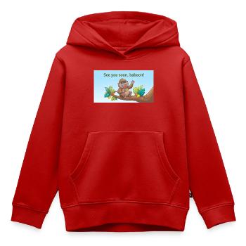 BIS BALD, PAVIAN. - Kinder Premium Organic Hoodie - Rot - Vorne - AI Model Kid Female (0cm)