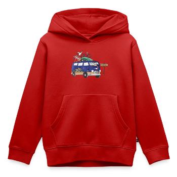 Vacances de camping en Vanlife avec motif de campeur en France - Sweat Premium à capuche enfant bio - rouge - Devant - AI Model Kid Female (0cm)