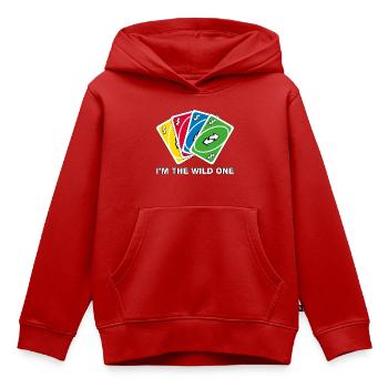 UNO I'm The Wild One Meme Cartes Inversion - Sweat Premium à capuche enfant bio - rouge - Devant - AI Model Kid Female (0cm)