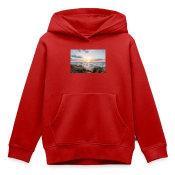 Coucher de soleil sur la plage de dunes - Sweat Premium à capuche enfant bio - rouge - Devant - AI Model Kid Female (0cm)