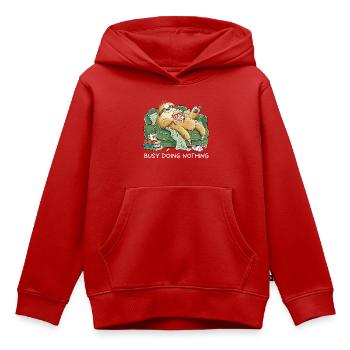 Busy Doing Nothing Faultier Couch Popcorn - Kinder Premium Organic Hoodie - Rot - Vorne - AI Model Kid Female (0cm)