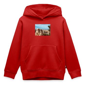 Klassische Skulptur über der Stadt - Kinder Premium Organic Hoodie - Rot - Vorne - AI Model Kid Female (0cm)
