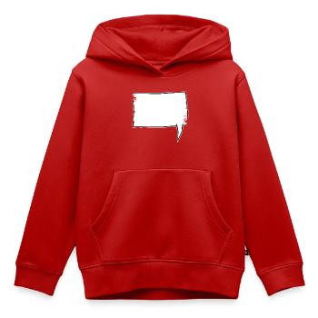 Eckige Sprechblase rechts in Weiß used look - Kinder Premium Organic Hoodie - Rot - Vorne - AI Model Kid Female (0cm)