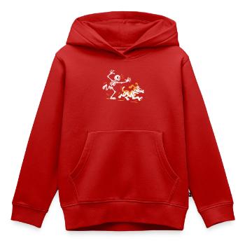 Der Hund klaut dem Skelett den Knochen - Kinder Premium Organic Hoodie - Rot - Vorne - AI Model Kid Female (0cm)