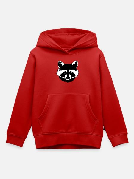 Tête de raton laveur noir et blanc - Sweat Premium à capuche enfant bio - rouge