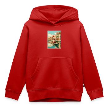Aveiro Portugal Gondole Scène Voyage Affiche - Sweat Premium à capuche enfant bio - rouge - Devant - AI Model Kid Female (0cm)