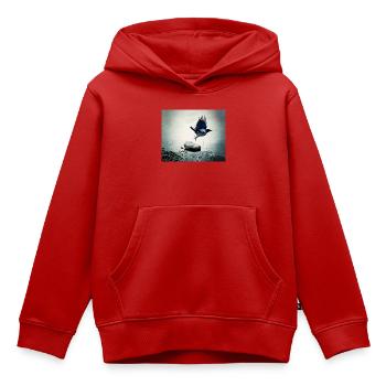 Le Vol du Corbeau - Sweat Premium à capuche enfant bio - rouge - Devant - AI Model Kid Female (0cm)