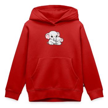 Maman éléphante blottie avec son petit bébé - Sweat Premium à capuche enfant bio - rouge - Devant - AI Model Kid Female (0cm)